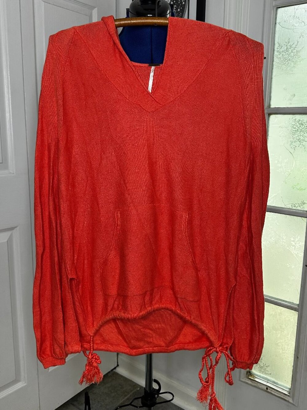 Free People Optimistic Pullover Hooded Sweater Coral Size XS Linen Blend